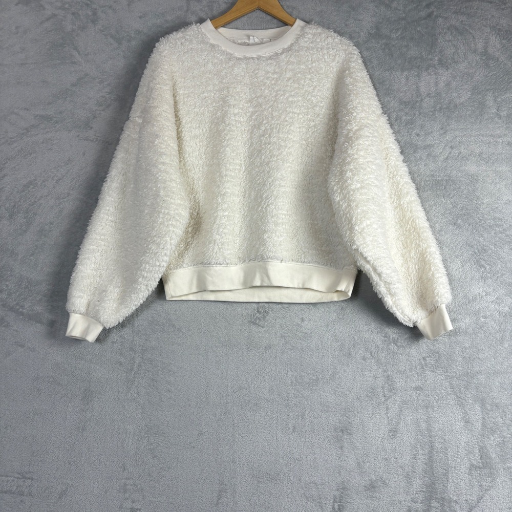 Gap‎ Womens Sherpa Fleece Crewneck Sweatshirt Cream Off-White Pullover XS Cozy